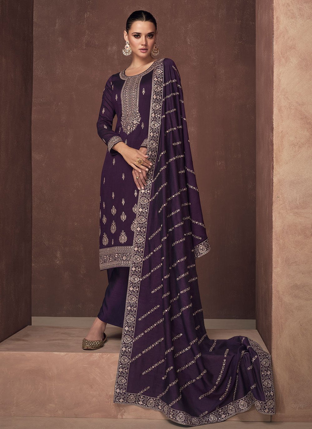 Salwar Suit Silk Purple Embroidered Salwar Kameez