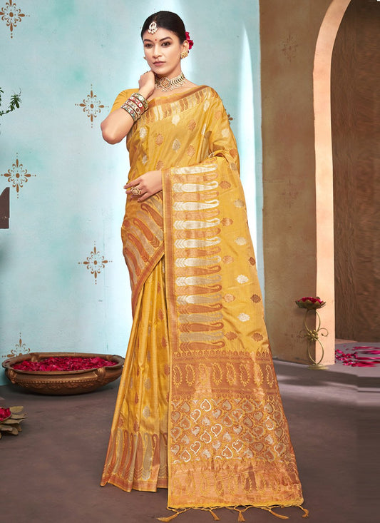 Traditional Saree Silk Yellow Weaving Saree