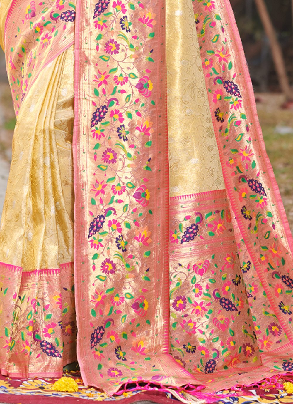 Traditional Saree Silk Cream Weaving Saree