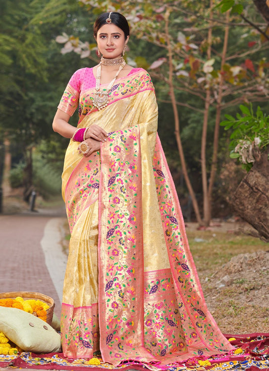 Traditional Saree Silk Cream Weaving Saree