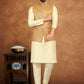 Kurta Payjama With Jacket Silk Cream Khaki Fancy Work Mens