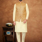 Kurta Payjama With Jacket Silk Cream Khaki Fancy Work Mens