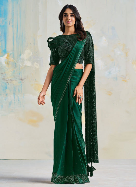 Classic Silk Green Fancy Work Saree