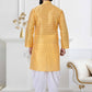 Dhoti Kurta Silk Yellow Fancy Work Mens