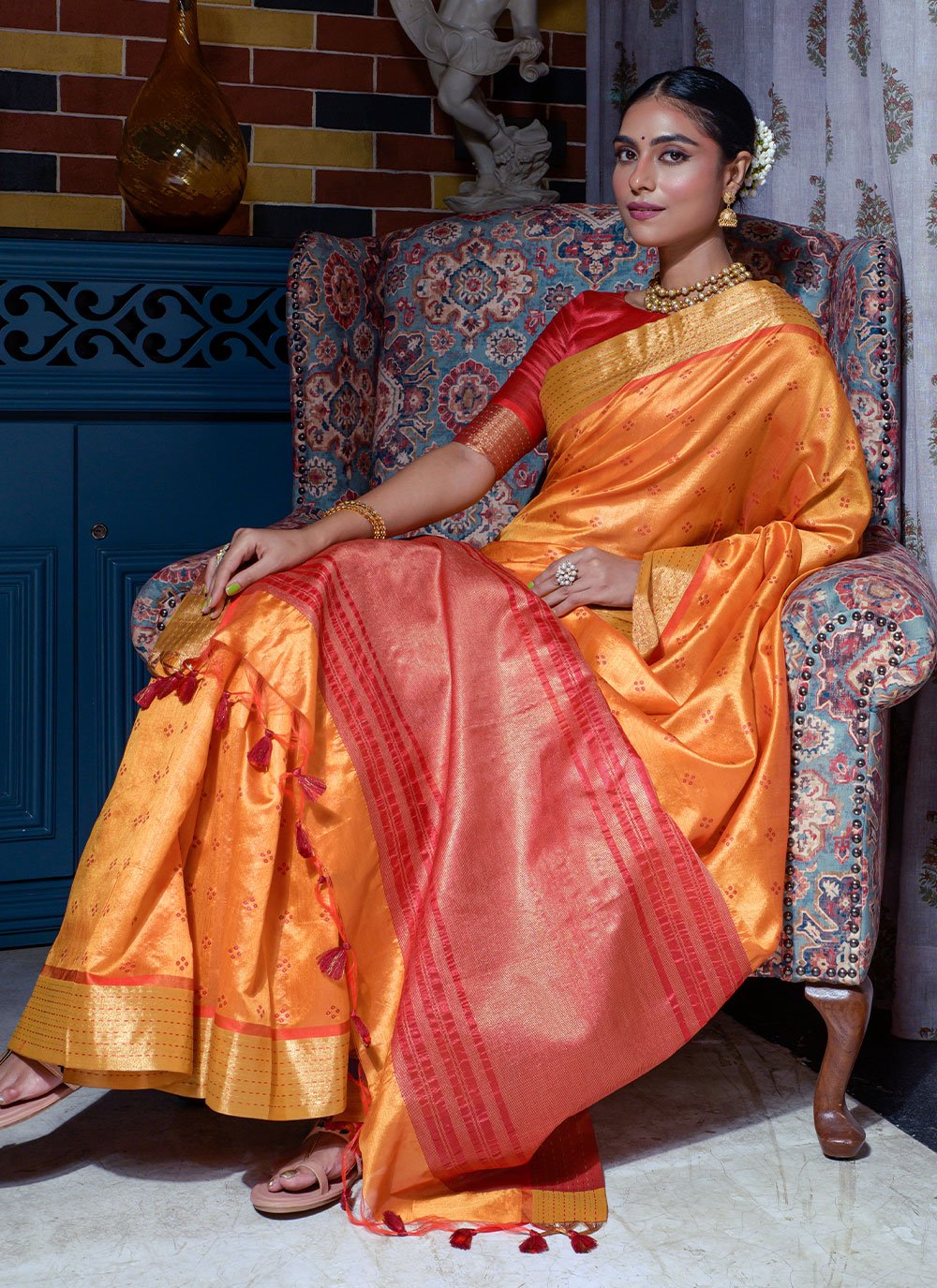 Classic Silk Orange Woven Saree