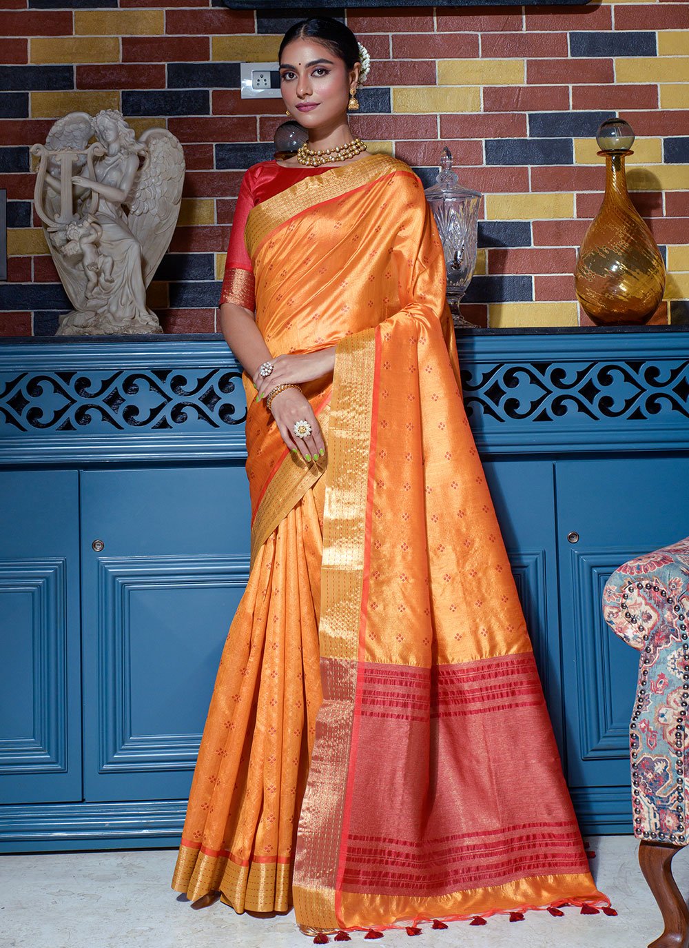 Classic Silk Orange Woven Saree