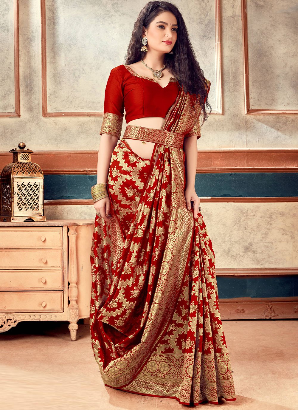 Classic Silk Red Weaving Saree
