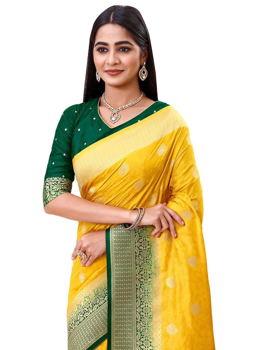 Contemporary Silk Yellow Weaving Saree