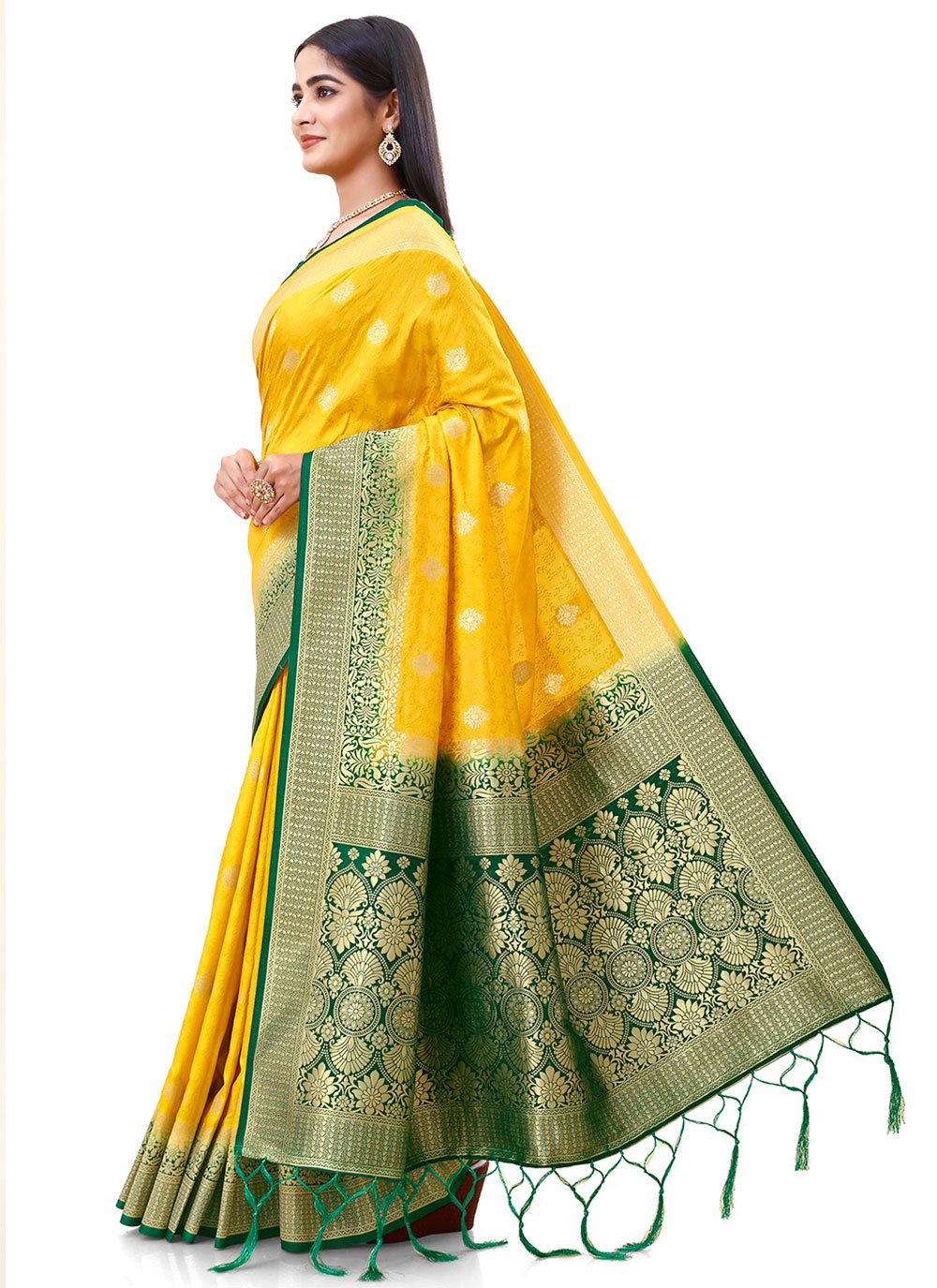 Contemporary Silk Yellow Weaving Saree