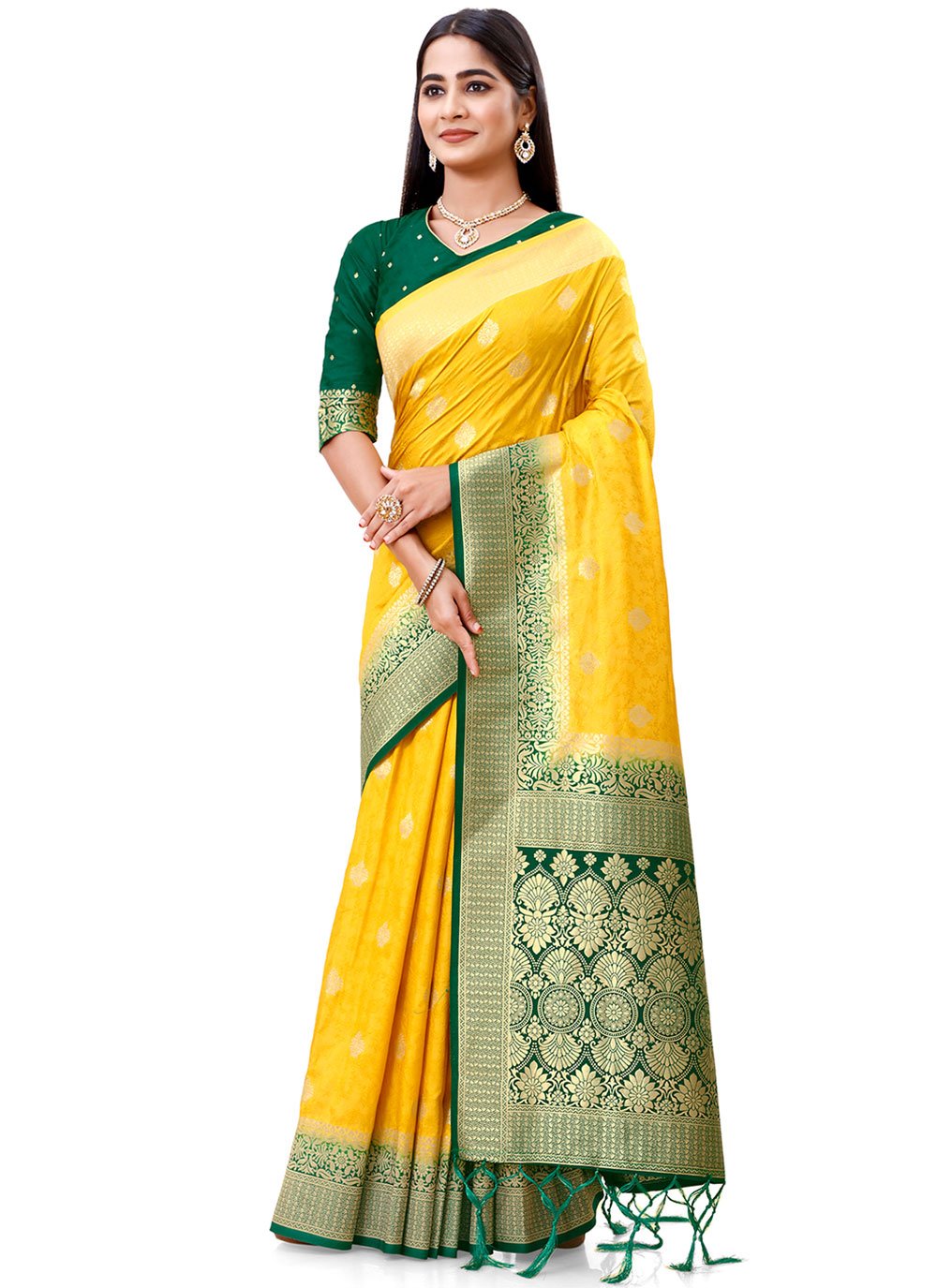 Contemporary Silk Yellow Weaving Saree