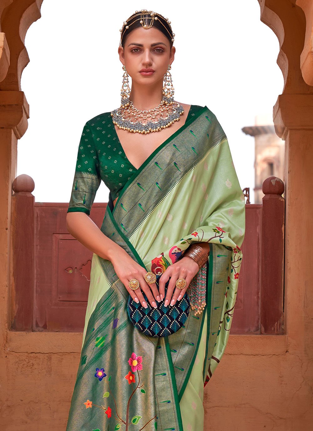 Designer Silk Green Lace Saree