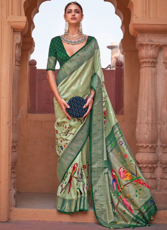 Designer Silk Green Lace Saree