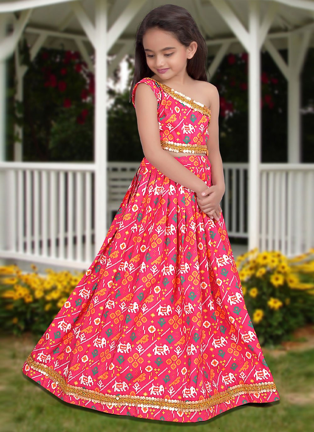 Lehenga Choli Silk Pink Digital Print Kids