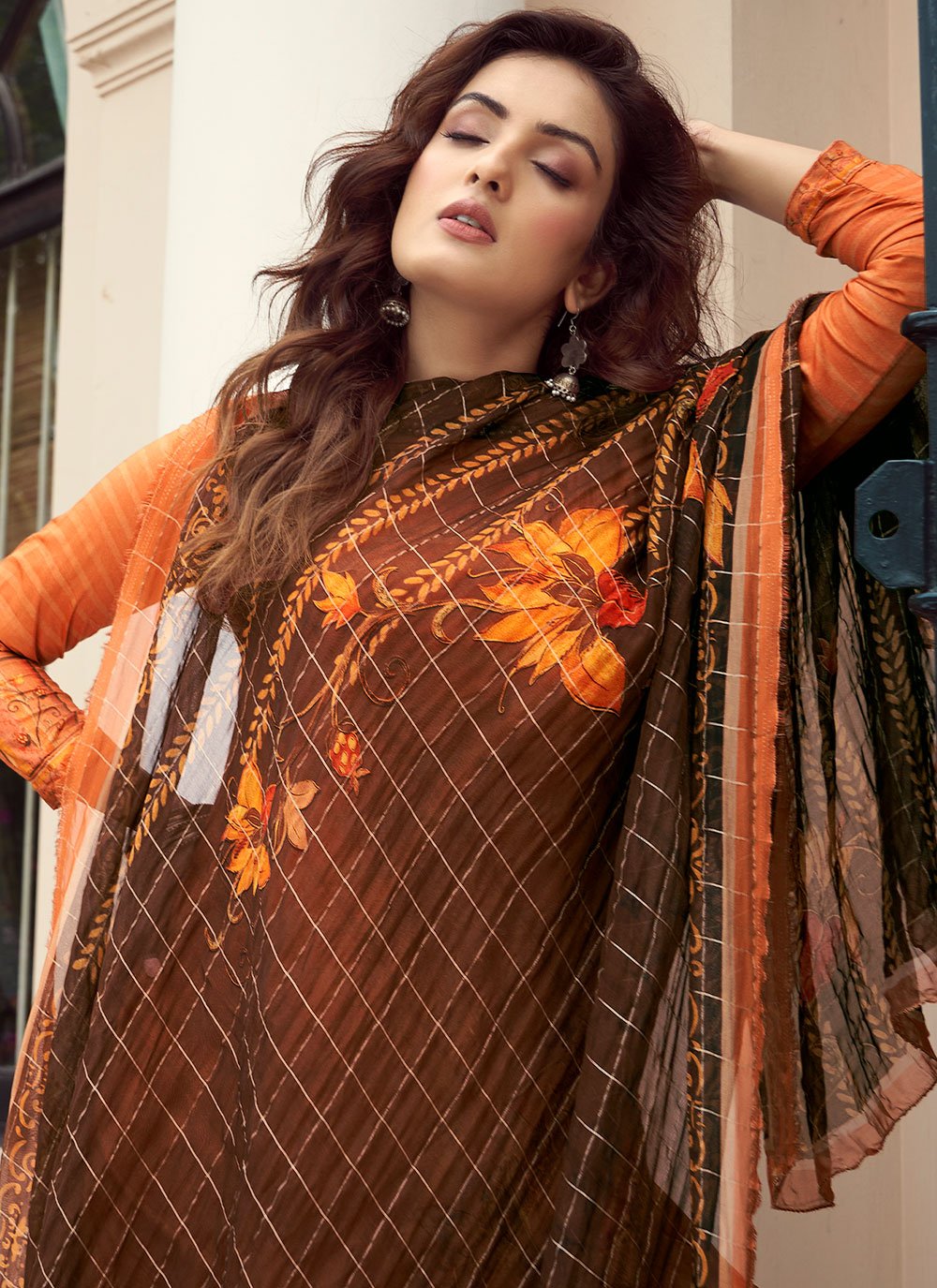 Salwar Suit Silk Viscose Orange Digital Print Salwar Kameez