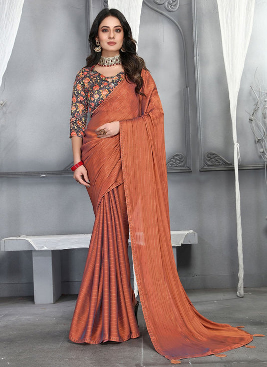 Classic Silk Brown Plain Saree