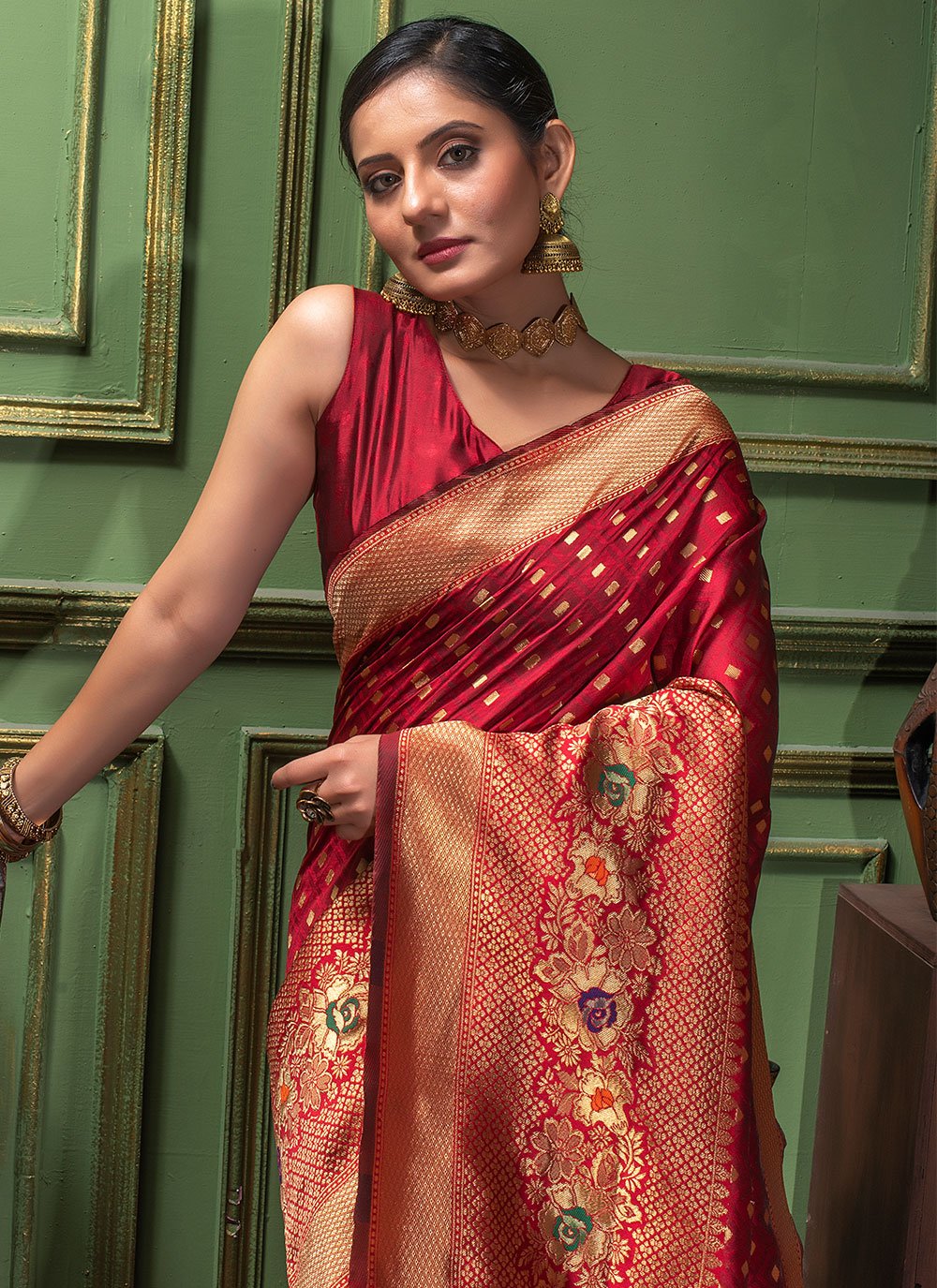 Traditional Saree Silk Maroon Weaving Saree