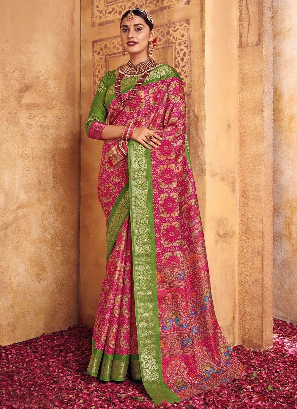 Trendy Saree Silk Pink Foil Print Saree