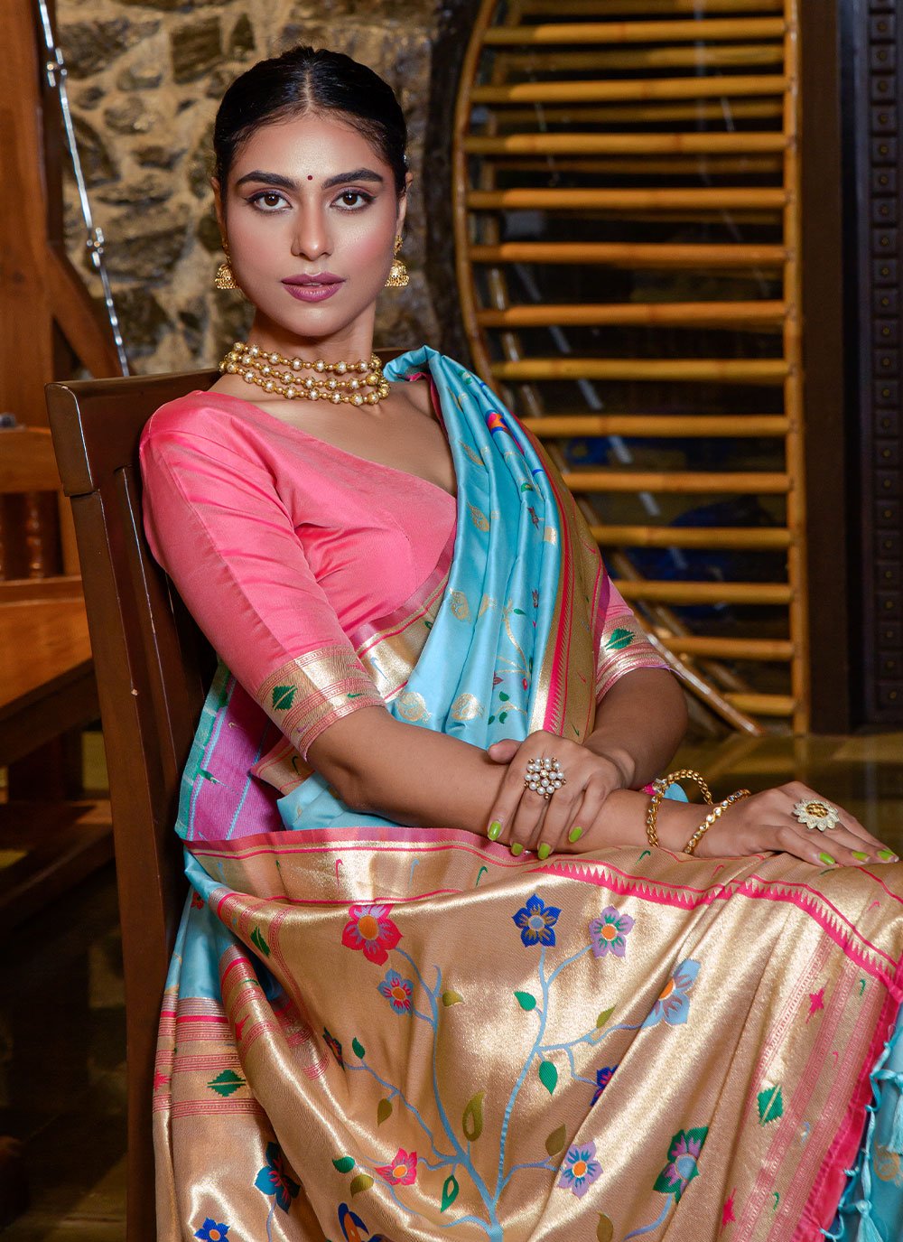 Traditional Saree Silk Firozi Meenakari Saree