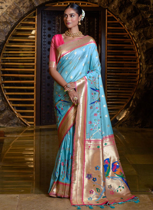 Traditional Saree Silk Firozi Meenakari Saree