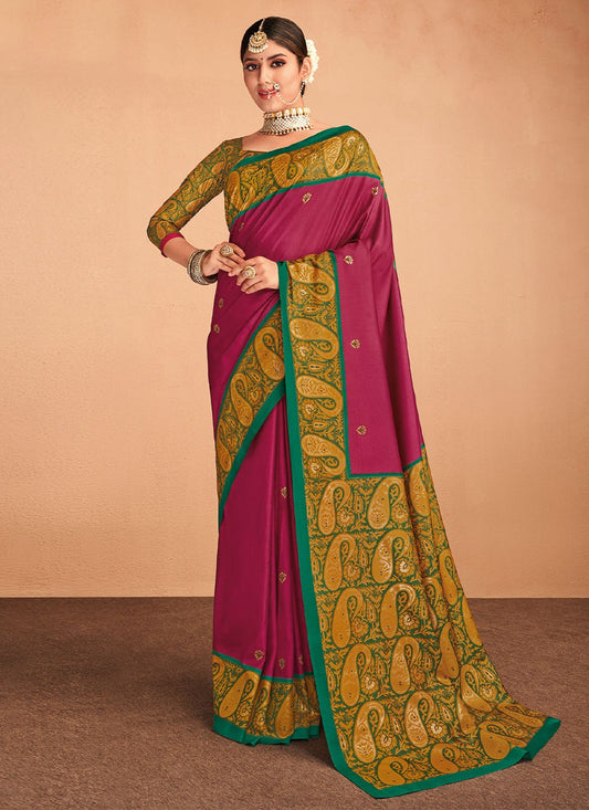 Classic Silk Rani Foil Print Saree