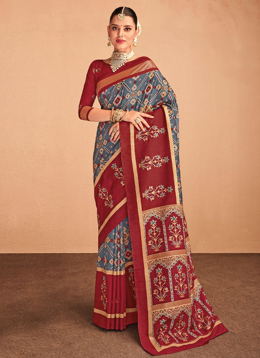 Classic Silk Multi Colour Foil Print Saree