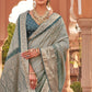 Designer Silk Aqua Blue Digital Print Saree