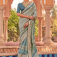 Designer Silk Aqua Blue Digital Print Saree