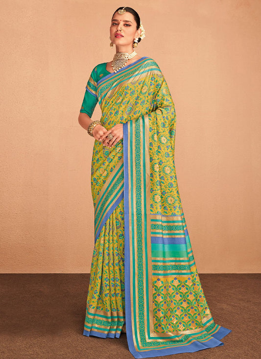 Classic Silk Green Foil Print Saree