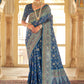 Contemporary Silk Blue Foil Print Saree