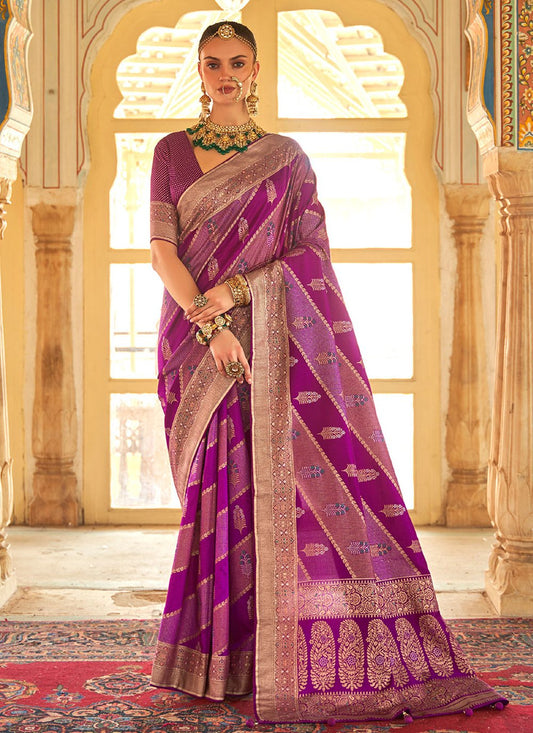 Silk Saree Silk Purple Foil Print Saree