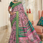 Classic Silk Green Pink Digital Print Saree