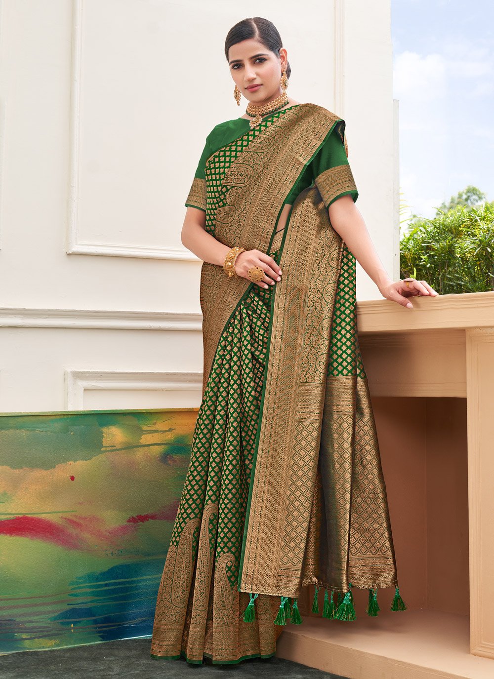 Designer Silk Green Weaving Saree