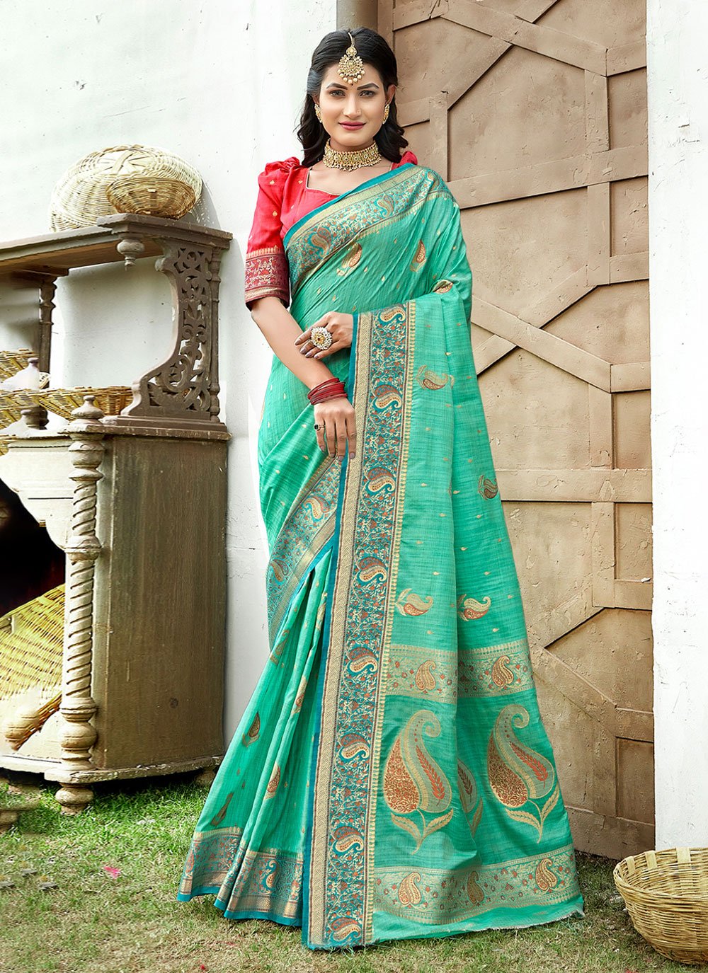 Classic Silk Green Weaving Saree