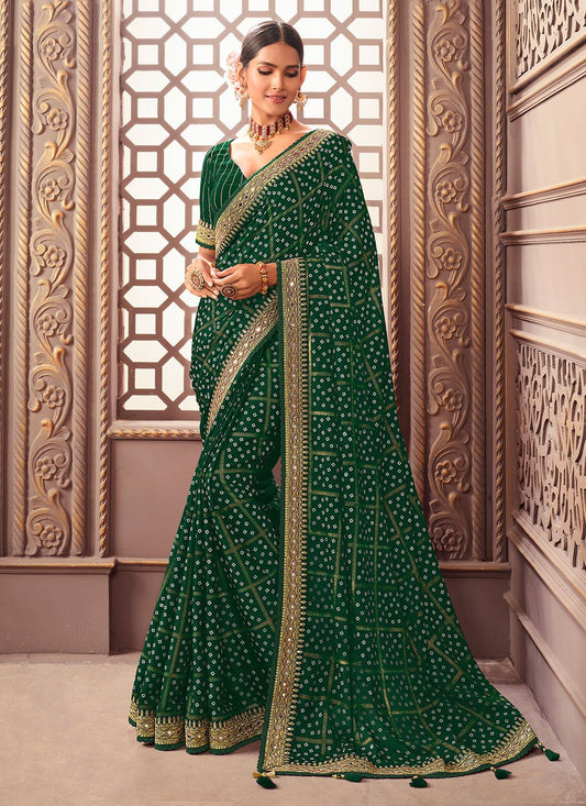 Contemporary Silk Green Embroidered Saree