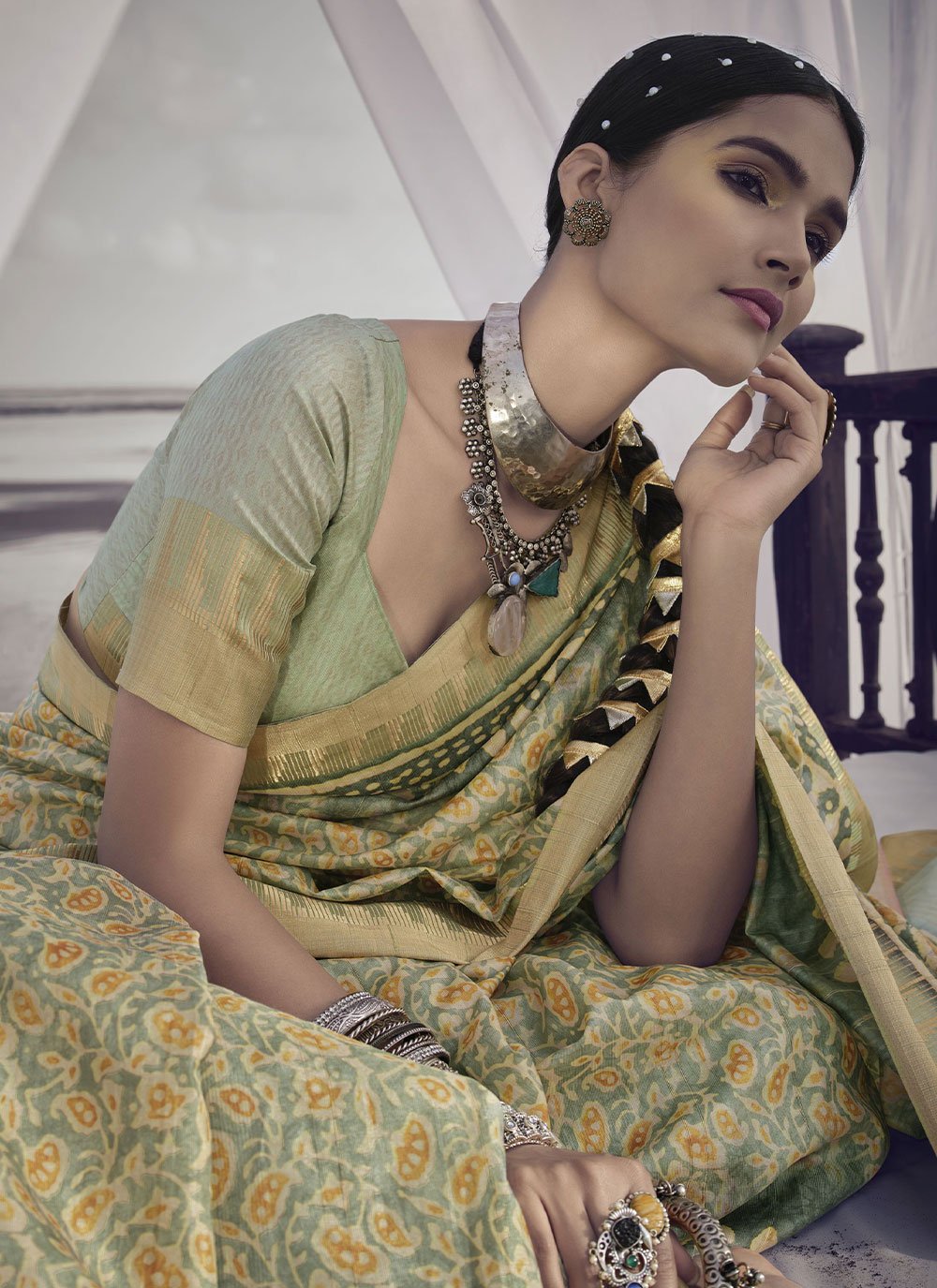 Contemporary Silk Green Digital Print Saree