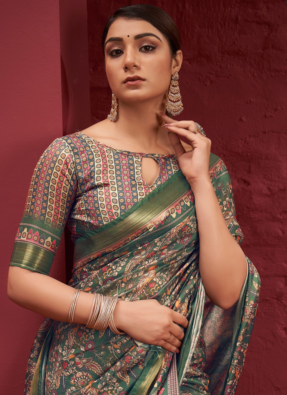 Contemporary Silk Green Digital Print Saree