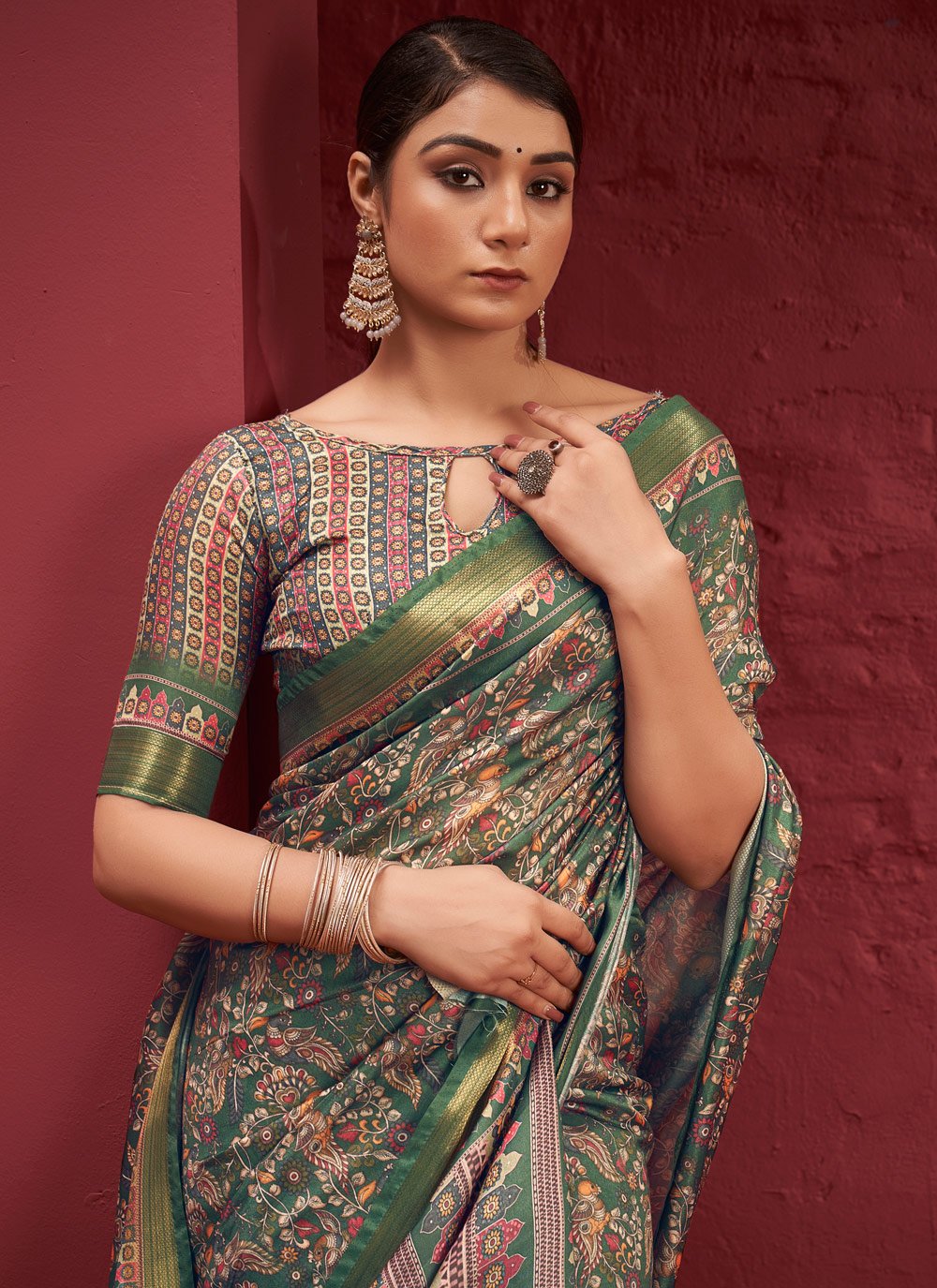 Contemporary Silk Green Digital Print Saree