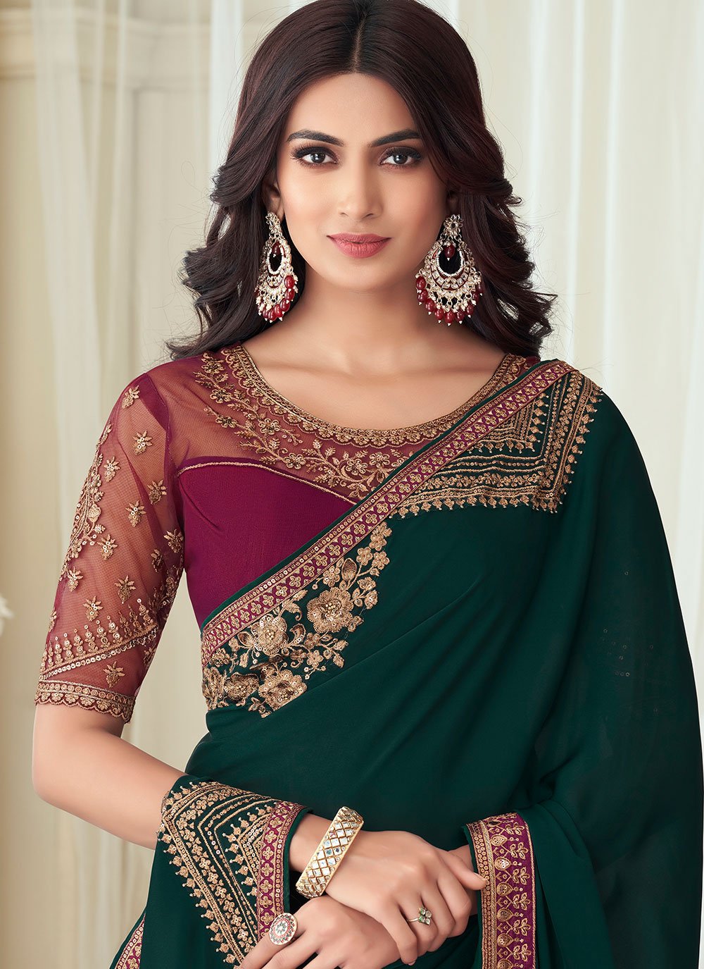 Contemporary Silk Green Embroidered Saree