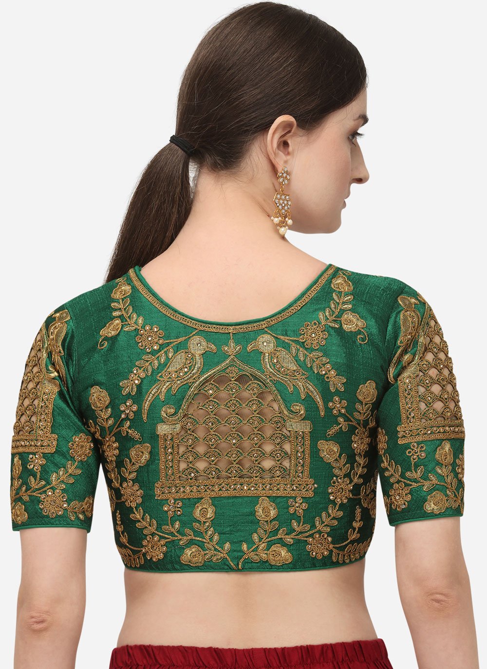 Designer Blouse Silk Green Embroidered Blouse