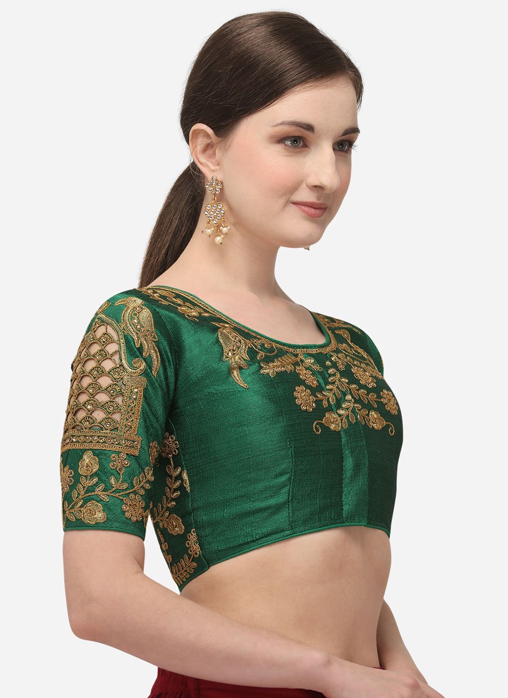 Designer Blouse Silk Green Embroidered Blouse