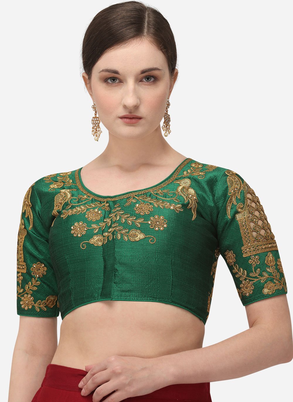 Designer Blouse Silk Green Embroidered Blouse