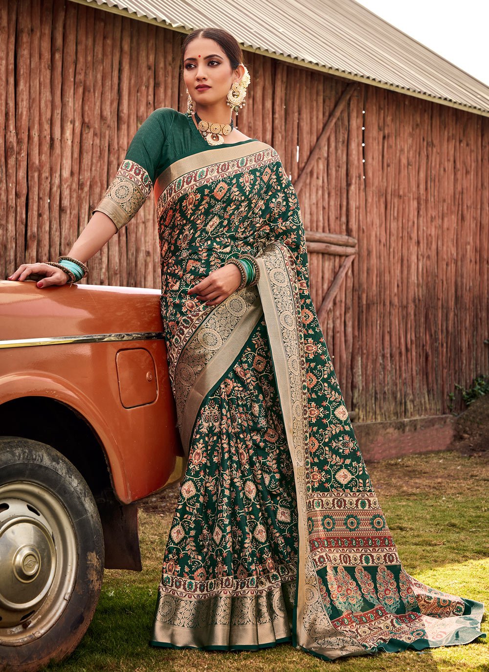 Contemporary Silk Green Digital Print Saree