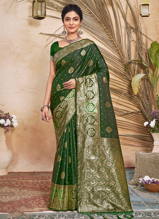 Traditional Saree Silk Green Embroidered Saree