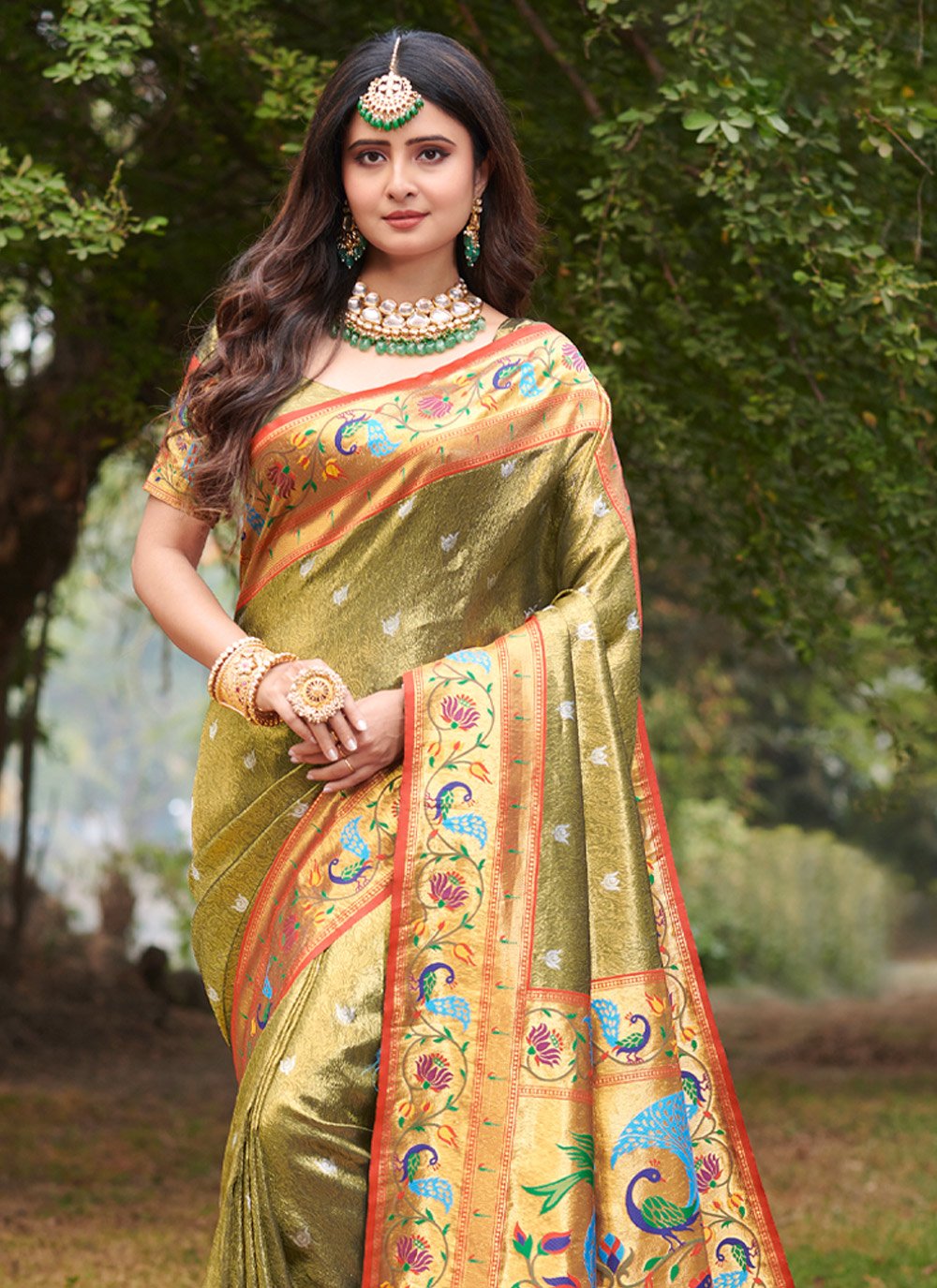 Traditional Saree Silk Green Weaving Saree