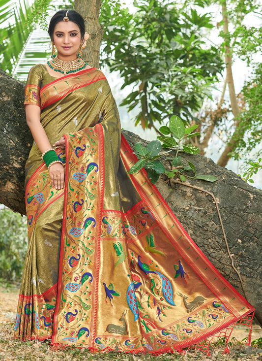 Traditional Saree Silk Green Weaving Saree