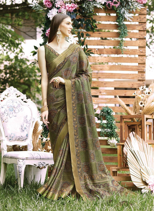 Classic Silk Green Digital Print Saree