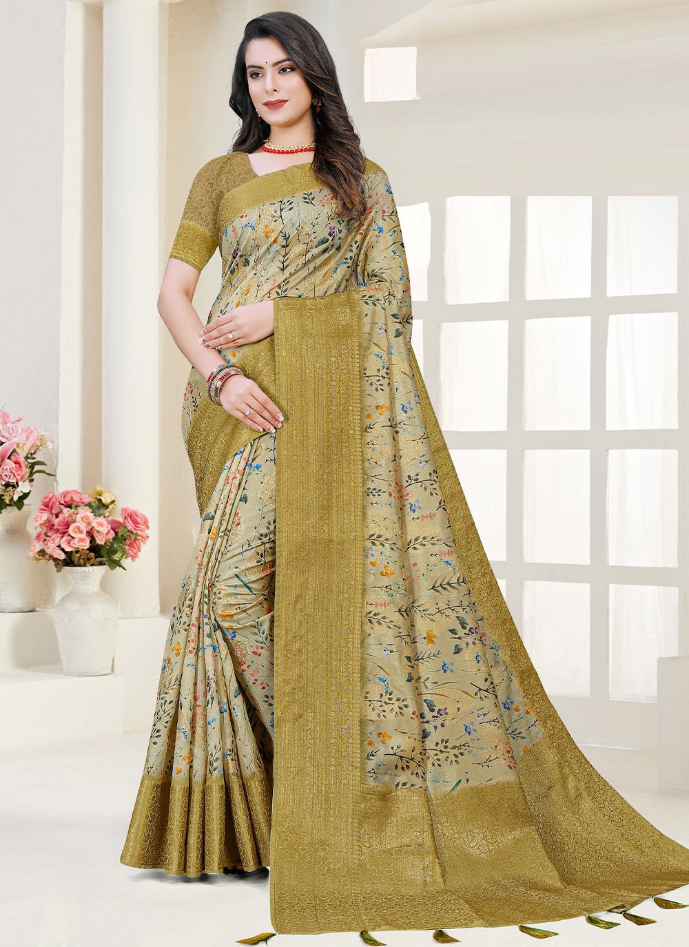 Contemporary Fancy Fabric Silk Green Digital Print Saree