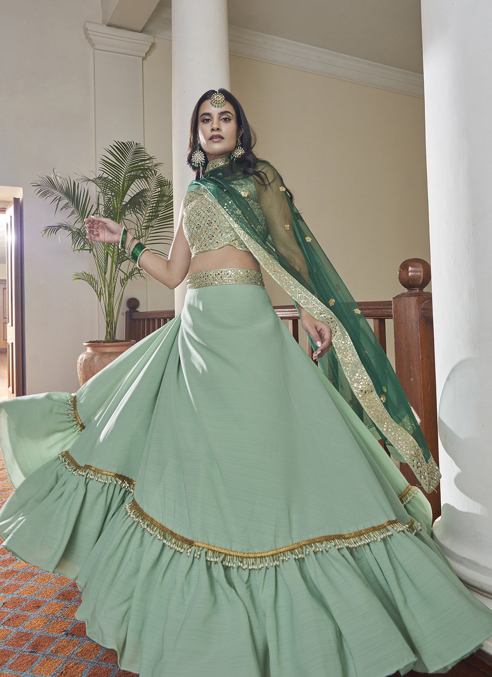 A Line Lehenga Silk Green Dori Work Lehenga Choli