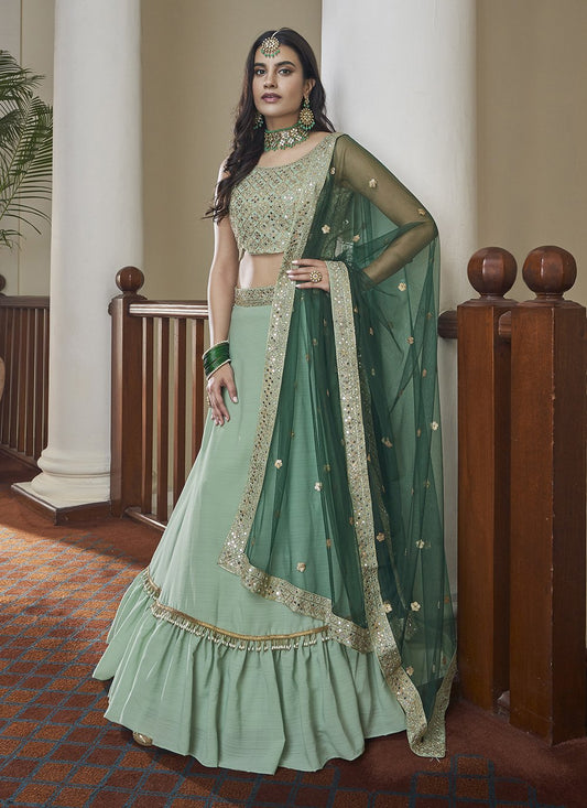 A Line Lehenga Silk Green Dori Work Lehenga Choli