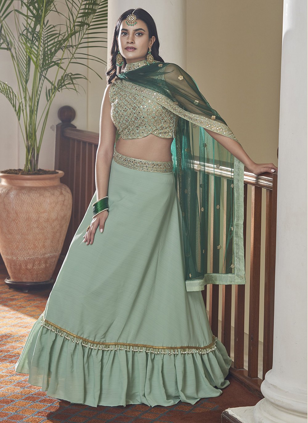 A Line Lehenga Silk Green Dori Work Lehenga Choli